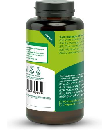 90 Organic Moringa Capsules | The Only Spanish Organic Moringa Made in Italy | Vegans Without Additives | Super Antioxidant Rich in Vitamins and Vegetable Proteins | High Quality RedMoringa - Buy Online on GoSupps.com