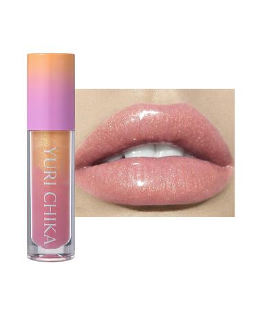 Nude Pink Lip Gloss Long Lasting Moisturize Non-Sticky Lip Gloss Fine Flash Shimmer Glitter Liquid Lipstick Hydrating Lip Tint Stai High Shine Fuller Lip Plumper Gloss Makeup For Women Girls (03)