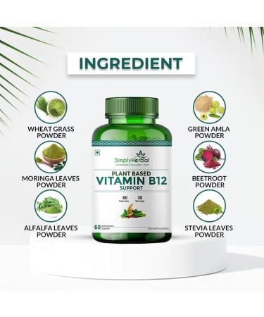 Simply Herbal Plant Based Vitamin B12 Capsules Support Brain Function & Nervous System Health for Men & Women (60 Capsules) - Buy Online on GoSupps.com