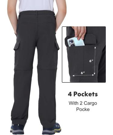 Boys Quick Dry Convertible Cargo Pants - Dark Gray | UPF 50+ Water Resistant Outdoor Hiking Pants - Size 14 Years - Buy Online on GoSupps.com