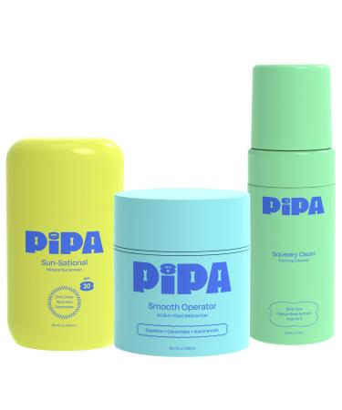 Pipa Skincare Daily 1-2-3 Routine Set - Clean Skin Care Bundle for Kids - Hydrating & Nourishing Tween Skincare Set with Foaming Face Wash, Face Moisturizer, & SPF 30 Mineral Sunscreen