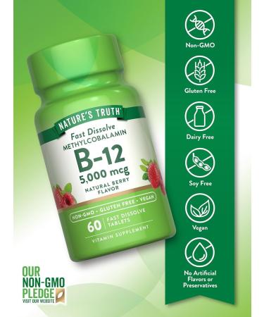 Nature's Truth Sublingual Methylcobalamin B-12 5000mcg Tabs Berry 60 ea (Pack of 3) - Buy Online on GoSupps.com