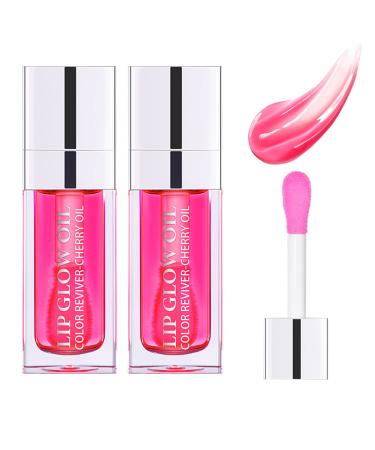 WFWJ 2 PCS Hydrating Lip Gloss Oil Transparent Lip Care Oil Non-sticky Big Brush Head Glitter Shine Primer Lip Tint (07 RASPBERRY)