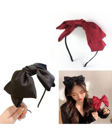 zxleaus 2 PCS Big Bow Headband Sweet Bowknot Black Red Bow Headbands for Women Girls Halloween Christmas Hairband Head Bands for Women's Hair Party and Cosplay Bow Knot Hair Band