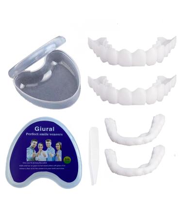2 Pairs of Fake Teeth False Teeth Veneers Smile Teeth Veneers Comfort Instant Cosmetic Veneers Teeth Top and Bottom for Men Women Teeth Whitening Cover Bad Teeth