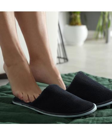 Geyoga 12 Pairs Spa Slippers - Unisex Fluffy Coral Fleece Closed Toe Disposable Slipper for Home & Hotel - Black - Buy Online on GoSupps.com