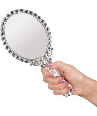 BAOZOON Vintage Hand Mirror - Cosmetic Makeup Mirror with Handle, 9.8x4.5in (Silver) - Buy Online on GoSupps.com