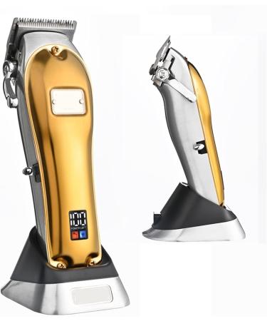 Hair Trimmer Professional Top Hair Clipper All-Metal Wireless Hair Clipper with Charge Stand 440C Fade Blade Barber Trimmer Hair Care and Styling (Color : Gold)