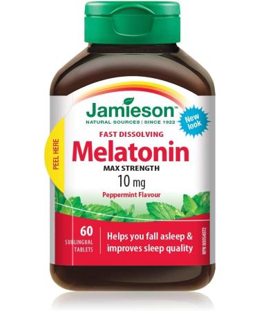 Jamieson Melatonin 5 mg Extra Strength - Chocolate Mint Flavour Fast Dissolving Tablets 100 Count & Melatonin 10 mg Max Strength - Peppermint Flavour Fast Dissolving Tablets 60 Count (Pack of 1) - Buy Online on GoSupps.com