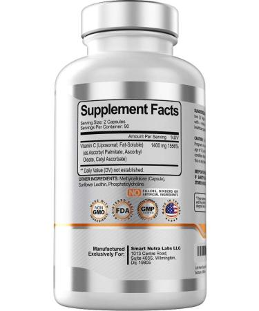 High Absorption Liposomal Vitamin C 1400mg - 180 Vegan Capsules | Supports Immune System & Collagen Booster - Powerful Antioxidant Supplement - Buy Online on GoSupps.com