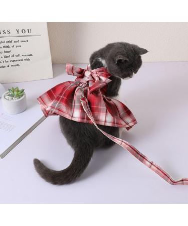 Oyccen Dog Grid Dress Harness & Leash Set - Cute Bow Tie Princess Pet Clothes for Small Dogs & Cats (M Red) | International Shipping Available - Buy Online on GoSupps.com