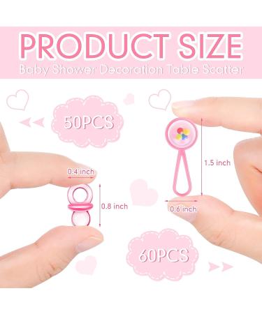 50 Pink Acrylic Baby Pacifiers & 60 Mini Plastic Rattle Set | Baby Shower & Birthday Party Favors - Buy Online on GoSupps.com