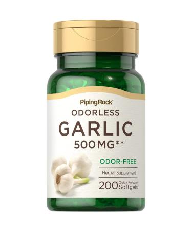 Piping Rock Odorless Garlic Softgels | 500mg | 200 Count | Herbal Supplement | Odor-Free Non-GMO Gluten Free