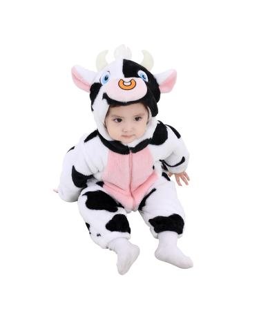 Doladola Unisex Baby Onesies Animal Cartoon Cat Jumpsuits Toddler's Hooded Rompers Outfit 0-3 Months Cow