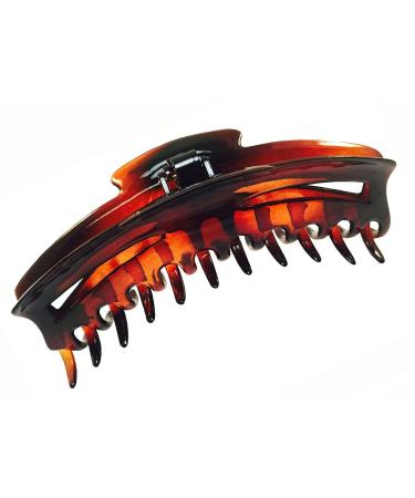 Parcelona French Bend Narrow Large Jumbo 6 Tortoise Shell Cellulose No Slip Grip Covered Spring Jaw Hair Claw Clip Clamp for Women Girls Durable Paris Hair Accessories  Made in France (Shell)