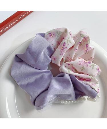 Satin Silk Hair Scrunchies Set for Thick, Curly, and Thin Hair - Flower Bow Purple-2pcs - Buy Online on GoSupps.com