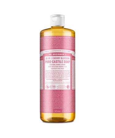 Dr Bronner's Cherry Blossom Pure Castile Liquid Soap Made with Non-GMO Ingredients Used for Face Body Hair Laundry Pets and Dishes Certified Fair Trade & Vegan Friendly 945ml Recycled Bottle Cherry Blosson 945ml