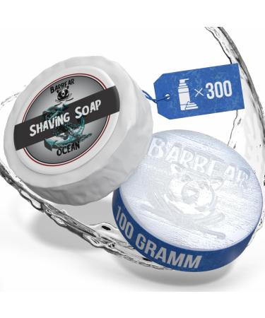 Barbear |Shaving soap de luxe |100g Jumbo Size |Vegan razor cream alternative |Handmade in soap factory |Power formula for dense shaving foam (Ocean)