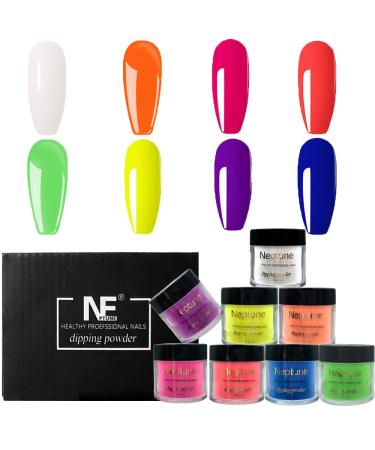 Neptune Dip Powder Nail Kit 8 colors, 1 OZ Per Jar, Colorful Dip Nail powder Set, No Top/Base Coat Activator , for French Manicure Home Salon, No Nail Lamp Need, Easy to Apply, Long-lasting Glitter(Bright)