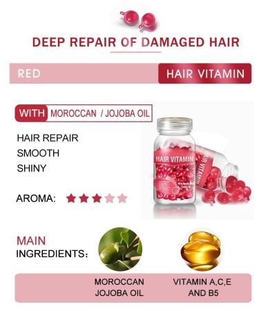 Zcvtbye Hair Treatment Serum - Argan Oil Capsules with Moroccan Macadamia & Avocado Oils | Deep Conditioner with Vitamins A C E & Pro B5 - Red DEEP REPAIR - Buy Online on GoSupps.com