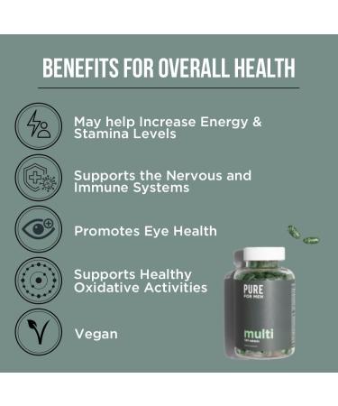 Pure for Men Multivitamin for Men - Energy & Stress Support with Antioxidants & Minerals - 120 Capsules, Vegan - Buy Online on GoSupps.com