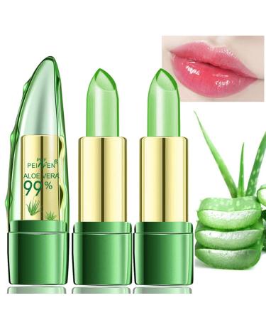 Amazfly 2 Pcs Aloe Vera Lipstick  Clear Jelly Lipsticks  Magic Temperature Color Change Lipstick Lip Blam Moisturizing Long Lasting Lip Makeup (2Pcs)