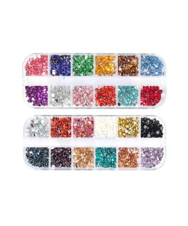 2 Boxes Nail Color Diamond Jewelry Nail Gems for Nail Art Manicure Diy Nail Decoration Kits Round Gems Studs Crystal Ab Rhinestones Manicures Ornament Confetti 3d Resin Flat Drill