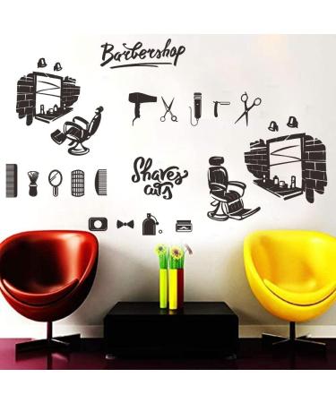 Barbershop Wall Sticker - Cute Mirror Chair Razor & Scissors Designs | Removable PVC Decor for Hair Salon | 25x40 cm (Black-JWH209 - Buy Online on GoSupps.com