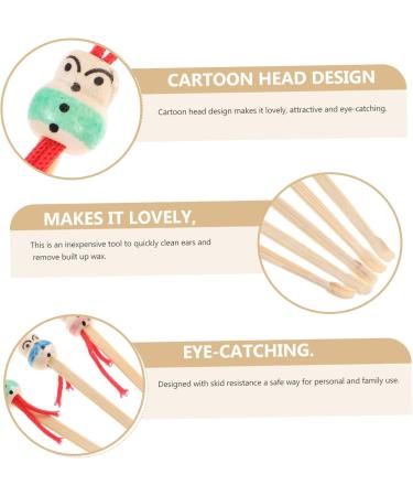 Mikinona 5pcs Ear Cleaners with Cartoon Doll Head Design Skid-Resistant Earwax Removal Tools for Personal and Family Use Wooden Earpicks for Gentle Ear Cleaning Random Color - Buy Online on GoSupps.com
