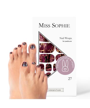 Original Miss Sophie Pedi Wraps I Aubergine Purple Pedicure I 27 Ultra-D nne nail polish stripes with patterns I for tooths I sticks to natural and painted acrylic gel & shellac nails