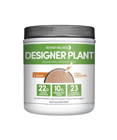 Designer Wellness, Designer Plant Meal Replacement, Pea Protein and Organic Sprouted Rice Protein Powder with Vitamins, Minerals, Healthy Fats, and Antioxidants, Begium Chocolate, 1.32 Pounds Belgian Chocolate 1.32 Pound (