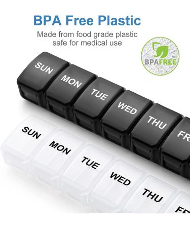 2 Pack Small Pill Organizer for Daily Vitamins - 7 Day AM/PM Pill Box - Travel-Friendly Weekly Medication Case in Black/White - Buy Online on GoSupps.com