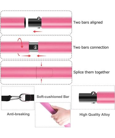 Pilates Bar Kit with Resistance Bands - 3-Section Bar, 4x Resistance Bands - Pink (30lbs, 4lbs) - Full Body Workout Equipment - Buy Online on GoSupps.com