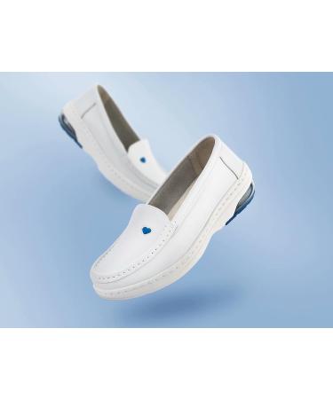 MaxMuxun Women's Non Slip Leather Nursing Shoes - Comfortable Slip-on Loafers for Restaurant Work - Blue, Size 5.5 - Buy Online on GoSupps.com