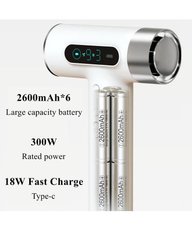 WTTTTW Portable Cordless Hair Dryer Negative Ion Hair Dryer with Digital Screen USB Charging Handle Travel Blow Dryer for Women Outdoor Camping White - Buy Online on GoSupps.com