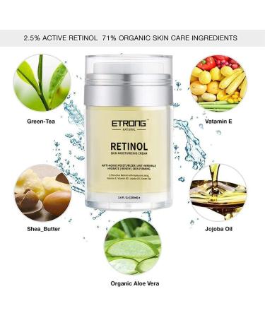 Retinol Moisturizer Cream ETRONG Anti-aging Wrinkle Night/Day Cream for Face and Eye with 2.5% Retinol Hyaluronic Vitamin E and Jojoba Oil (100 ml) - Buy Online on GoSupps.com