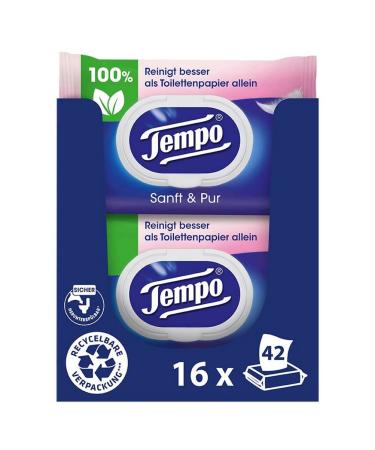 Tempo Moist toilet towels "gentle & pure" - megapack - 16 packs with 42 towels each - duo packs - damp toilet paper dermatologically tested and pH -skin -neutral unscented 672 pieces (1 Pack)