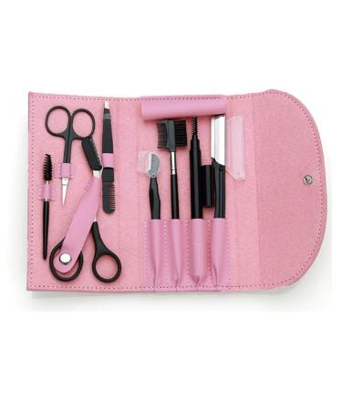DESICIXUDY 8-part stainless steel tweezers scissors eyebrow cutter kamm with boxing make-up tool eyebrow trim tools for women B. Rosa