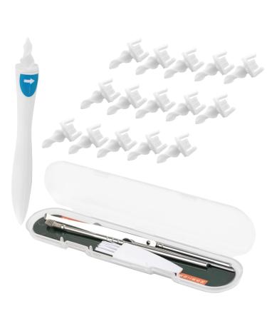 Spiral Earwax Remover with 16 Tips with a 6-Piece Set of Carbon Steel Ear Spoons for Refined Digging - Ear Care - Earwax Removal Products White