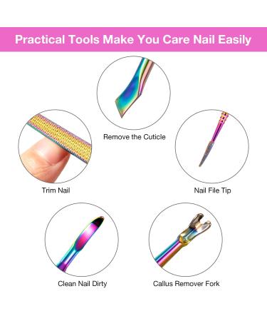 12-Piece Cuticle Nippers and Ingrown Nail Kit - Nail Cleaner, File, Pusher, Peeler Scraper for Fingernail and Toenail Manicure - Rainbow - Buy Online on GoSupps.com