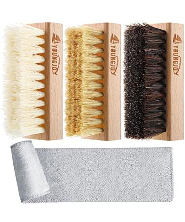 Dual Sided Sneaker Shoe Cleaner Brush Set Boar and Plastic Bristles with Microfiber Cloth