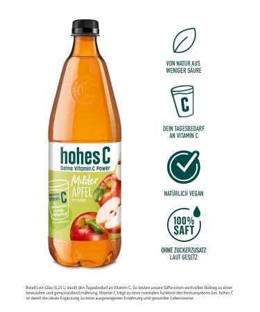 High C Mild Apple Juice 100% (6 x 1L) - Vegan Low Acidity No Added Sugar Packed with Vitamin C - Eco-Friendly Recycled PET - Buy Online on GoSupps.com
