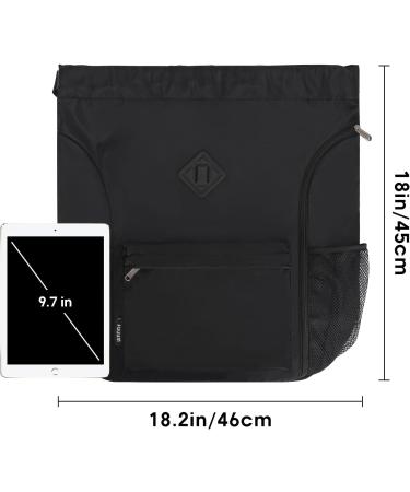 WANDF Drawstring Backpack Sports Gym Bag with Shoes Compartment - Water-Resistant Cinch String Backpack for Men and Women (Large Black) - Buy Online on GoSupps.com
