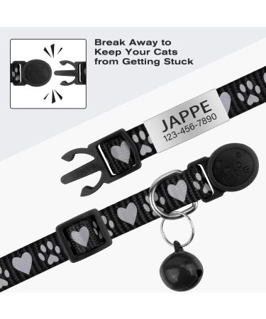 Tagme 2er-Pack Reflective Cat Neck Band with Safety Clasp & Bell | Custom Name & Address Shield for Kittens - Fits 15-20 cm - Black - Buy Online on GoSupps.com