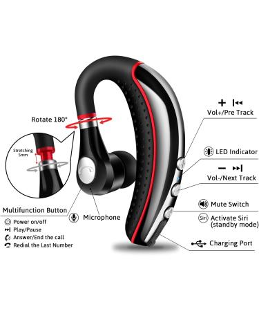Bluetooth Headset V5.0 - Noise Canceling Mic, Ultralight Business Earpiece for Cell Phone, Sweatproof Headset for Driving/Trucker/Office - Red - Buy Online on GoSupps.com