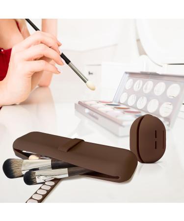 Travel Essentials Makeup Bag Set - Silicone Brush Storage & Beauty Blender Case - Easy to Clean Soft & Portable (Brown) - Buy Online on GoSupps.com