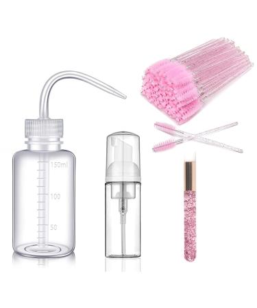 AREMOD Eyelashes Extension Cleanser Kits with 50 Lash Shampoo Mascara Brush 1 Soap Foam Pump Bottle 1 Nose Blackhead Lash Cleaning Brush 1 Plastic Wash Bottle(Pink)