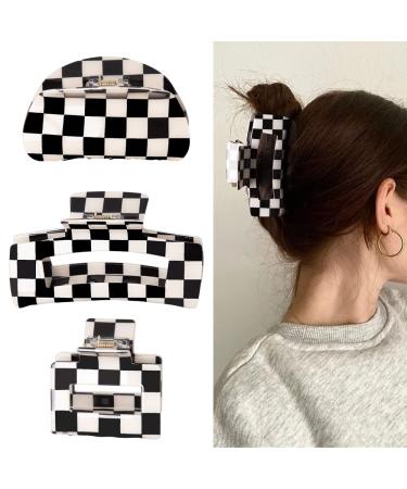 Bmobuo 3Pcs Checkered Claw Clip  Vintage Checkered Hair Clip Y2K Hair Barrettes for Women Girls Hair Claw Clips for Thick Thin Hair  Aesthetic Hair Accessories for Women Girls color-02