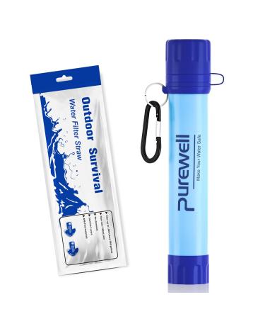 PureWell water filter for on the go - removed 99.99% pollutants on 0.01 microns - portable filter for hiking trekking travel and emergency 1 pack