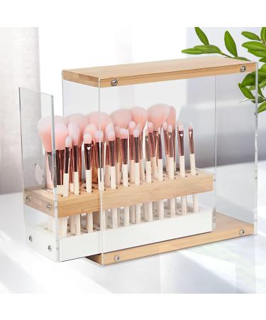 JackCubeDesign Acrylic Bamboo Brush Holder Organizer with Leather Drawer - White, 29 Holes, Beauty Cosmetic Display Stand - 8.77 x 3.34 x 8.42 inches - Buy Online on GoSupps.com